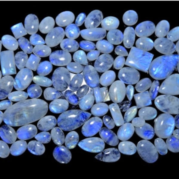 Natural Blue Flash Blue Rainbow Moonstone Cabochon Wholesale Lot Loose Blue Gemstone For Jewelry Making #RBM