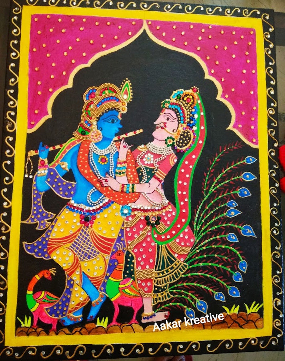 Meenakari Painting of Radha Krishna with Frame Etsy