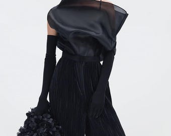 Asymmetric Organza Top in Black