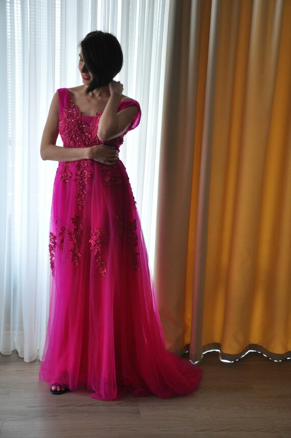 magenta wedding dress