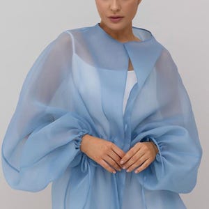 Organza blouse blue | Can be lined  | modest top |Business style blouse| Tzinut clothing | Minimalist design | Custom made
