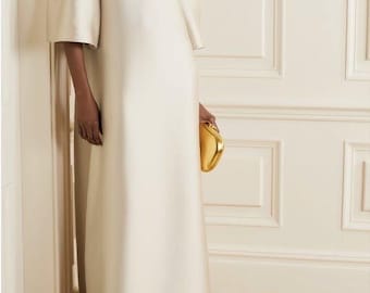 Straight  silhouette  gown  | Modest Satin Dress for Special Occasions | Modest fashion | custom made available | Midi satin modest dress