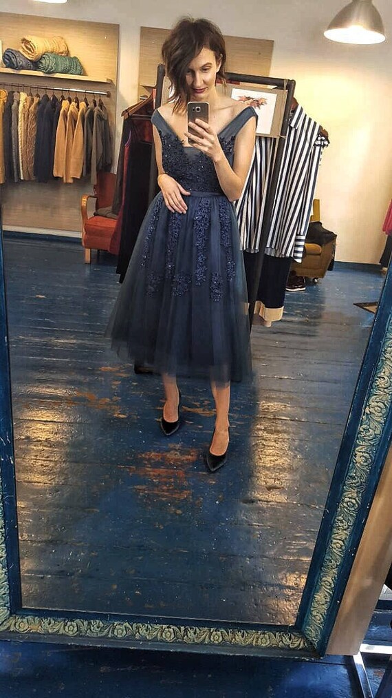 navy midi bridesmaid dress