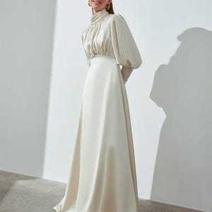 Satin hight neck gown| Tzinut Fashion | Modest Gown | Shabbat outfits | Custom made available | More colours available| Mother of Bride