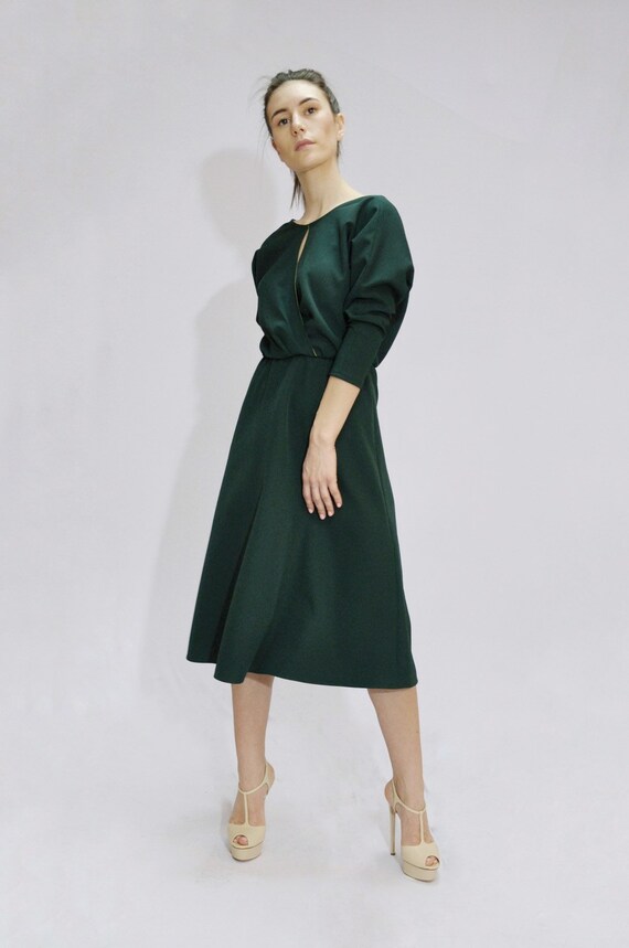 dark green midi dress