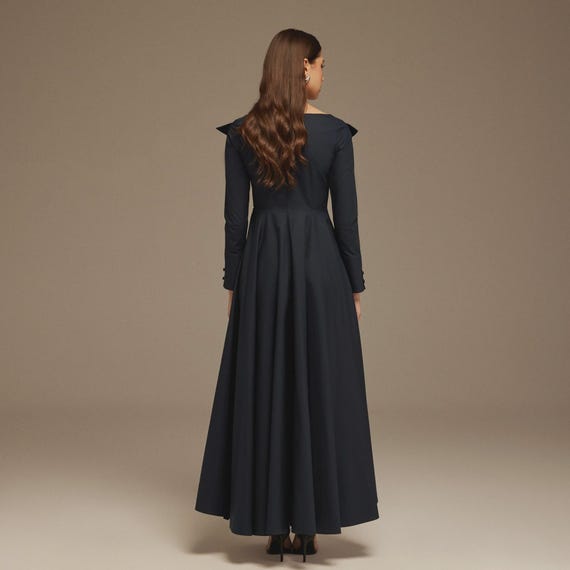 black long sleeve funeral dress in 2X Deep pockets to hide your tissues Black Long Sleeve Dresses |