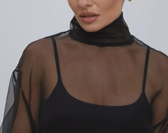 Black hight neck organza blouse