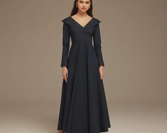 Black Wide Neck Long Sleeve Midi Dress | Modest Gown | Shabbat outfits | Custom made available | More colours available| Mother of Bride