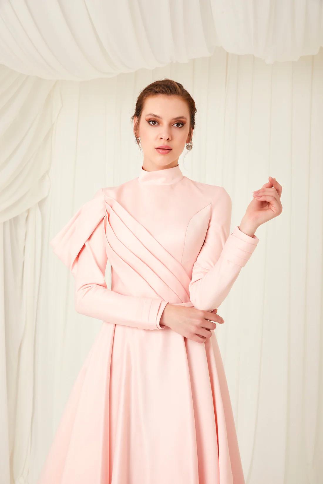 Dress Code Pink Easter Church Suits Drapped Sleeve Midi Gown Modest Taffeta  Dress For Special Occasions