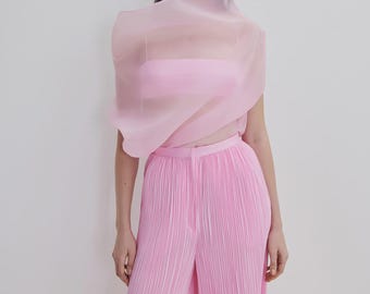 Asymmetric Organza Top in Pink