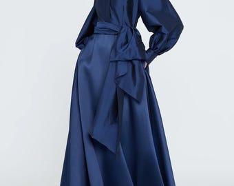 Navy satin  taffeta Gown | Modest Taffeta Dress for Special Occasions |  Modest fashion |  custom made available  | Taffeta modest gown