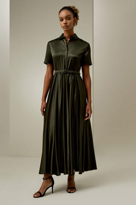 green satin dress modest Modest Women's Satin Dress 24559 main image 0