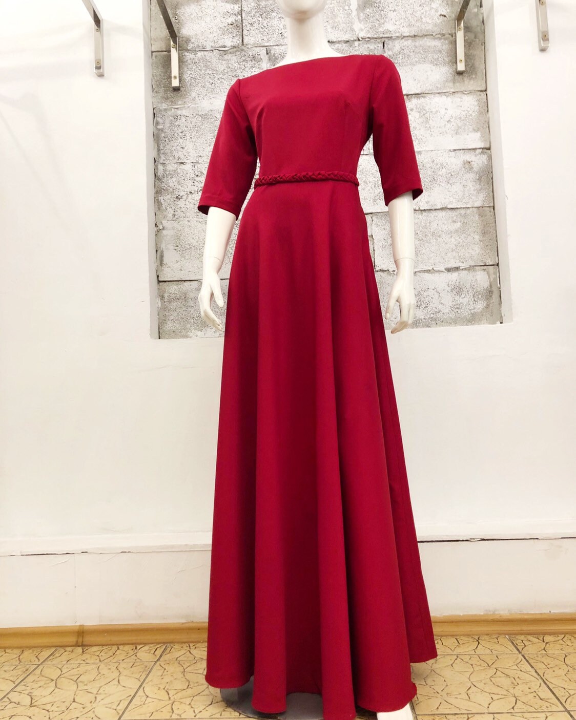 deep red maxi dress