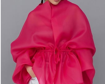 Matte Organza blouse fuchsia pink | Can be lined  | modest top |Business style blouse| Tzinut clothing | Minimalist design | Custom made