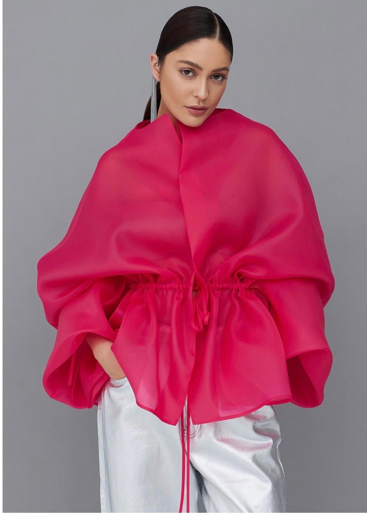 Matte Organza Blouse Fuchsia Pink | Can Be Lined | Modest Top |business ...