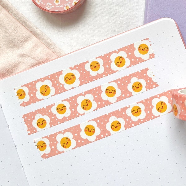 W005 - Happy Flowers Washi Tape - washitape masking tape - kawaii tape motif coloré positivité fleurs mignonne smiley washi tape pastel rose