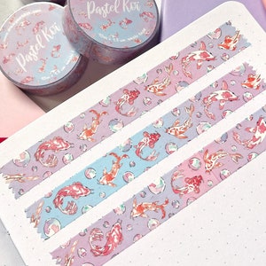 Washi tape Carpes Koï - Masking tape poissons et bulles - Washi nature animal coloré bleu violet pastel peinture aquarelle doux fantaisie
