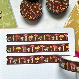 Washi tape champignons vintage - Masking tape plantes de forêt - Ruban décoratifs champignons aquarelle - Nature, Automne, Halloween