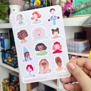 Foglio di adesivi per piccole signore - Piccoli ritratti femminili - Adesivi per planner, diario, personaggi, illustrazioni, dolcetti