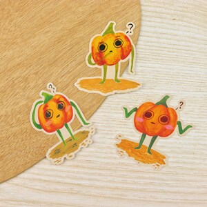 Lot de trois autocollants de citrouilles perplexes et confuses en vinyle mat waterproof - Automne mignon -Autocollant journal carnet gourde