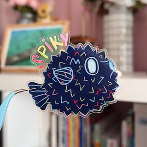 Waterbestendige vinyl Fugu-sticker met heldere achtergrond - kogelvis - waterdichte kogelvissticker, oceaan, zee
