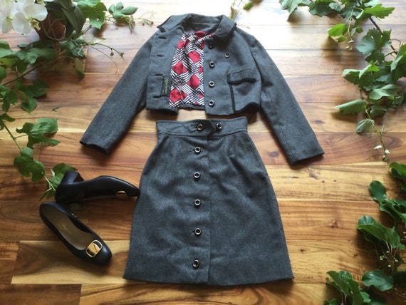 1940s/1950s Grey Wool Two Piece Suit Skirt Set Siz