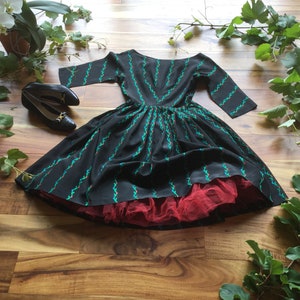 Loma Leads 1950s Designer Vintage Party Dress Black w/ Floral / Holiday Lights Design Size XS