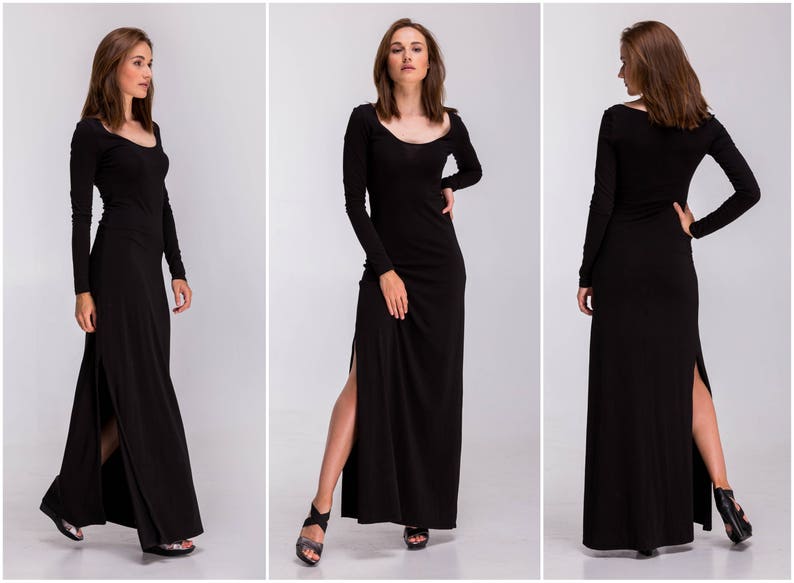 Black Maxi Dress Long Sleeves Black Dress Full Length Dress Etsy