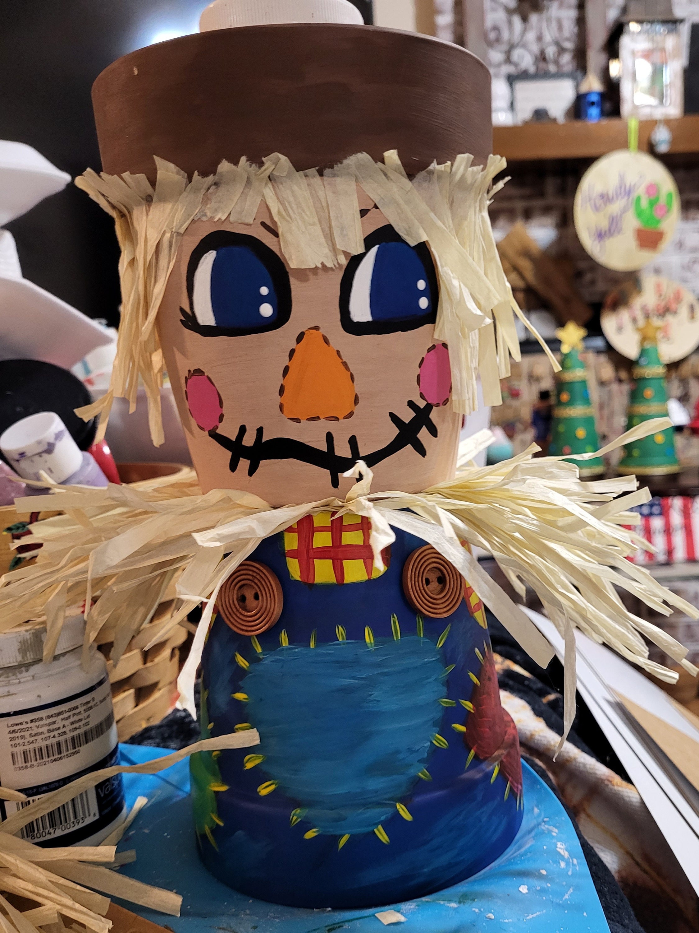 Handpainted scarecrow flower pot