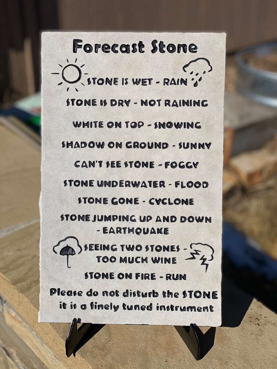 Engraved Weather/ Forecast Stone. 17x11x1.75 Inches Made of Natural Stone, Weatherproof pun