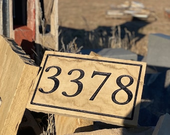 Custom Engraved Sandstone House Number Sign - 16x10x1.75" (With a border)