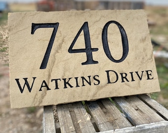 Personalized Engraved Stone Address Stone 16x10x1.75", House Numbers with street name