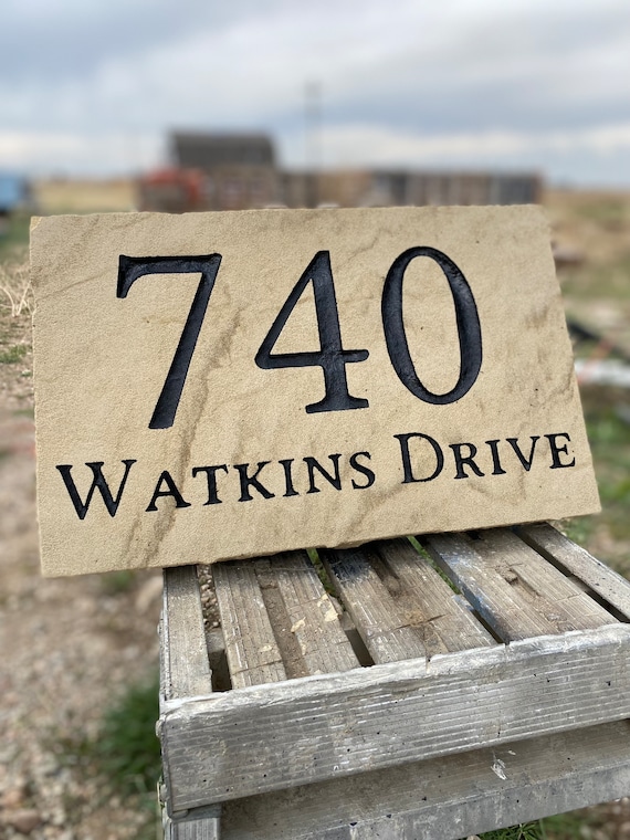 Personalized Engraved Stone Address Stone 16x10x1.75", House Numbers with street name