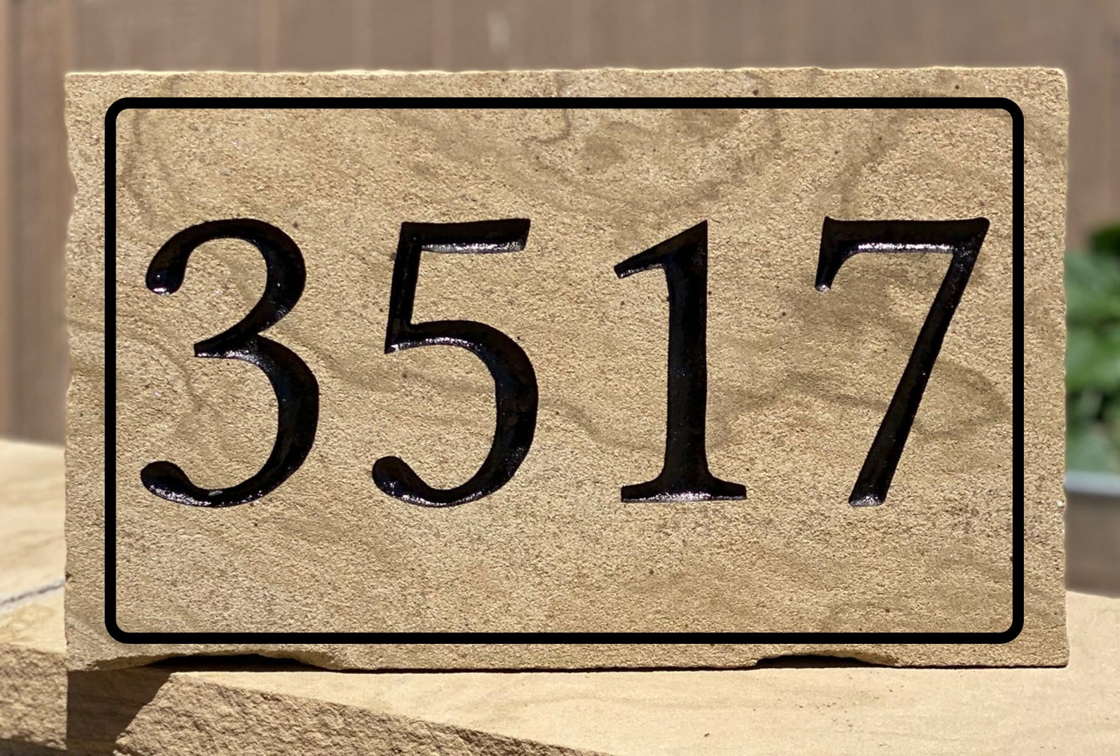 Stone House Numbers With Border 16x10x1.75 Custom Engraved Stone for