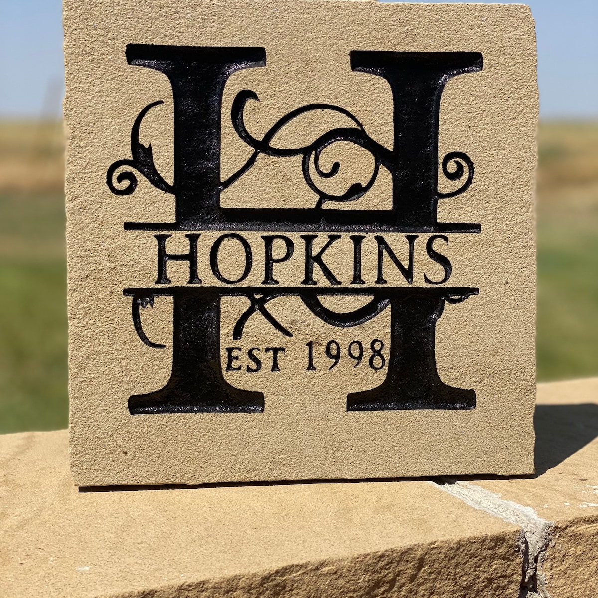 Custom Engraved Monogram Stone: Personalized Family Name Rock