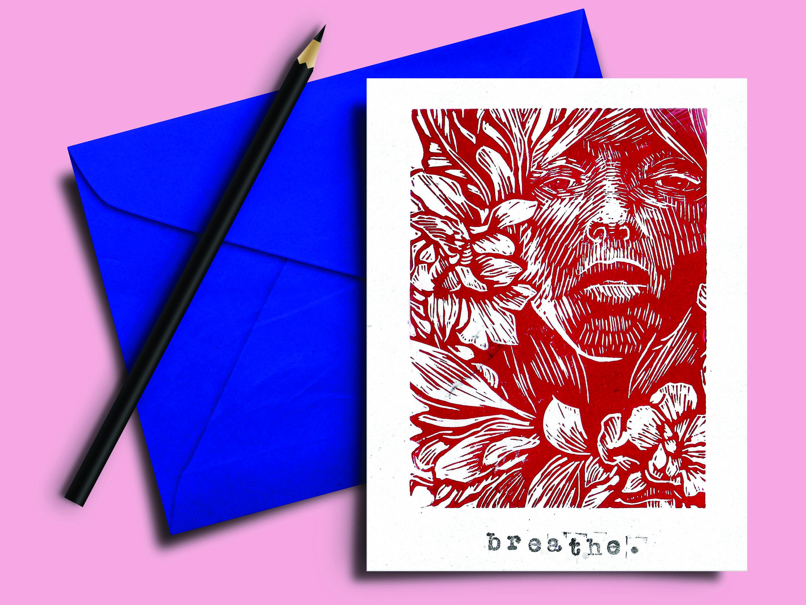 Handmade Lino print Card 5x7 inch Gift note Blank inside Greeting ...