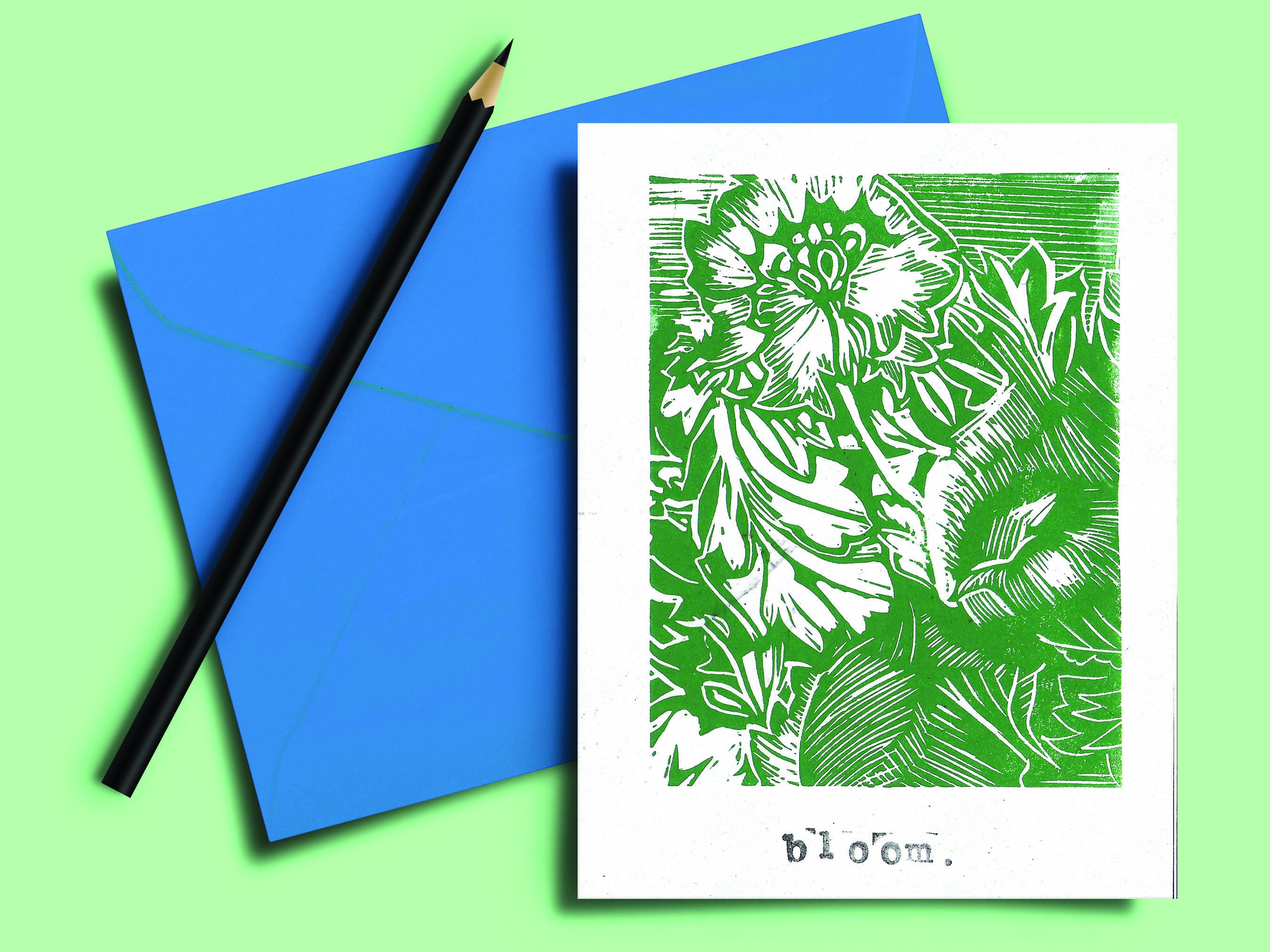 Handmade Lino print Card 5x7 inch Gift note Blank inside Greeting ...