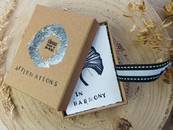 Hand stamped positive affirmation cards x12 to inspire positivity, boost mood, pocket sized mindfulness card self gift, encouraging art.
