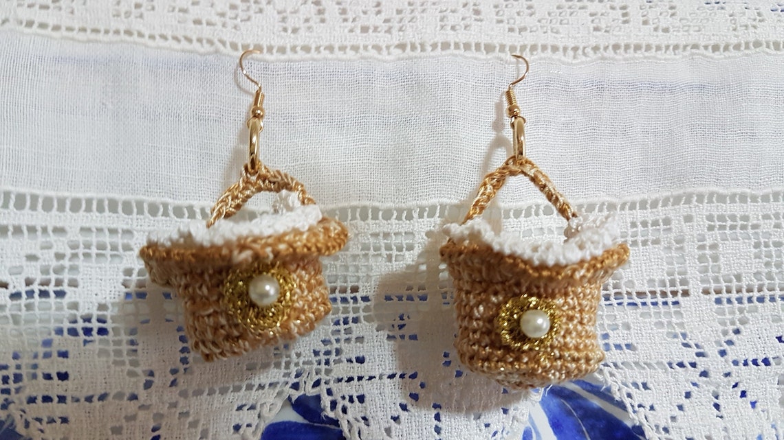 Basket Earrings Made Entirely by Hand With Cotton Threads Etsy Norway