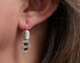 Oxidized Sterling Silver Dangle Earrings: Interchangeable Shield Design