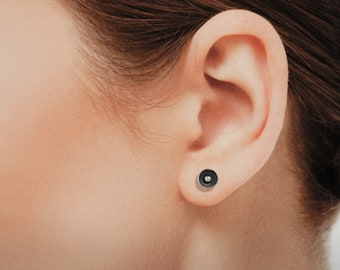 Boucles d'oreilles en argent sterling design forme boule oxydée et polie Petites élégantes minimalistes Beau cadeau parfait Argent 925