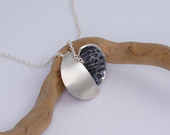 Sterling Silver Pendant Halfmoon Hand forged Oxidised Hammered Original necklace chain perfect gift for her Fine Jewellery Designer Jewelry