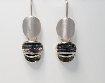 Sterling Silver Dangle Earrings with Enhancers: Oxidized Cold Forged Design