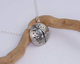 Oxidized Sterling Silver Barnacle Pendant: Hand Forged Dragon Eye Necklace