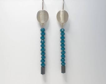 Sterling Silver Dangle Earrings: Midnight Blue Glass & Hematite Enhancers