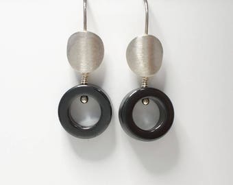 Handmade Sterling Silver Hematite Dangle Earrings: Interchangeable Design