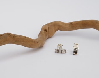 Oxidized Sterling Silver Stud Earrings: Handmade Minimalist Relief Design