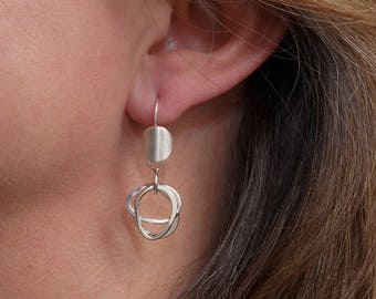 Sterling Silver Dangle Earrings: Interchangeable Forged Hoops