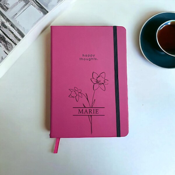 Journal personnalisé, Cadeau d'anniversaire, Journal fleur de naissance, journal personnalisé avec nom, Cadeau fleur de naissance, rose