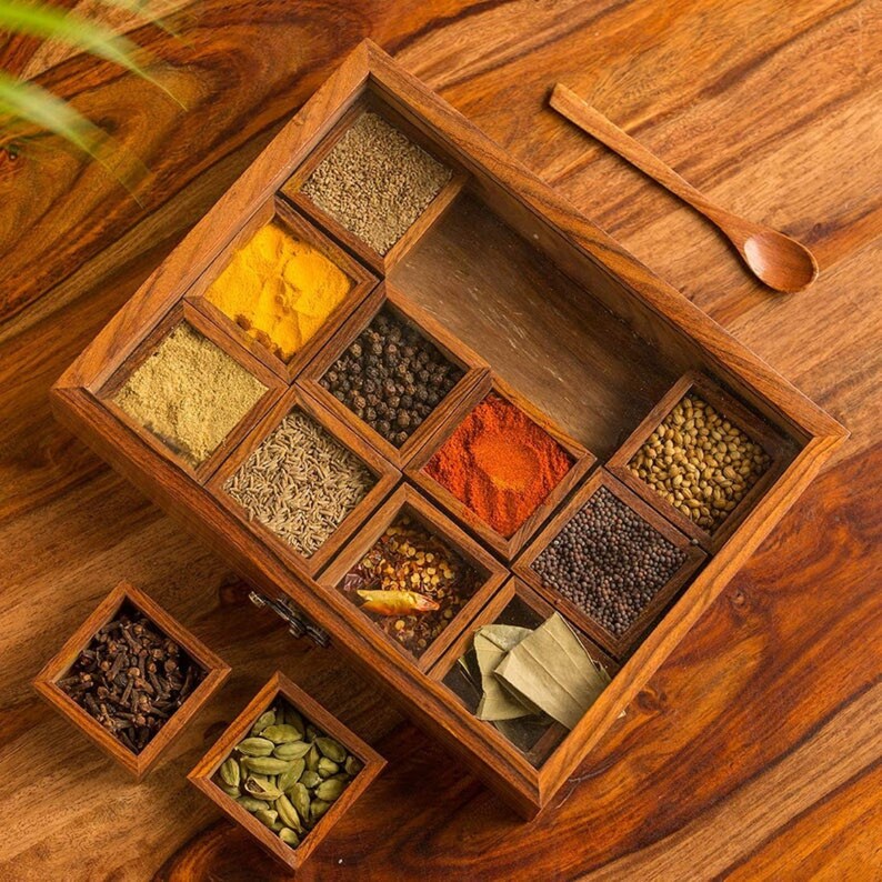 Rectangle Wooden Masala Box With 12 Compartments From Sanaa Etsy
